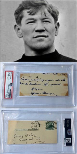 Jim Thorpe Signed Rare 3x5 Autograph Government Postcard Psa/dna Authentication