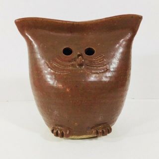 Vintage Mid Century Modern Stoneware Ceramic Pottery Art Owl Bank Statue Figure