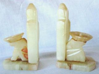 Vintage Cactus Siesta Mexican Man Sombrero Hand Carved Marble Bookend Book Ends