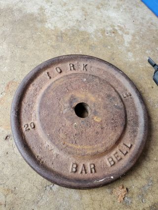 Vintage York 20 Pound Cast Iron 1 " Standard Barbell Weight Plate