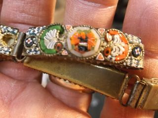 Cool Old Vtg Handcrafted Glass Micromosaic Mosaic 7 3/4 " Panel Bracelet,  Vg Cond