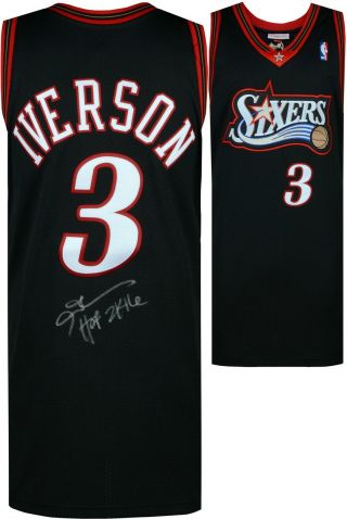 Allen Iverson 76ers Signed M&n Throwback 1997 - 1998 Black Jersey & " Hof 16 " Insc