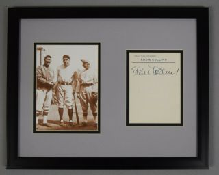 Eddie Collins Signed Auto Autograph Desk Pad Memo & Babe Ruth Photo Psa/dna