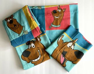 Scooby Doo Twin Sheet Set Vintage 1999 Flat/fitted & 2 Pillowcases Hanna Barbera
