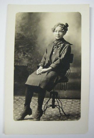 Vintage Black Americana Postcard Rppc Studio Portrait Girl Seated In Black Dress