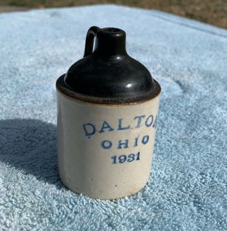 Vintage 1931 Dalton Ohio Miniature Stoneware Jug Crock 3”h