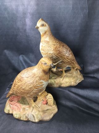 1983 Pair Vintage Holland Mold Quail Ceramic Statues Pheasant - Signed Dated
