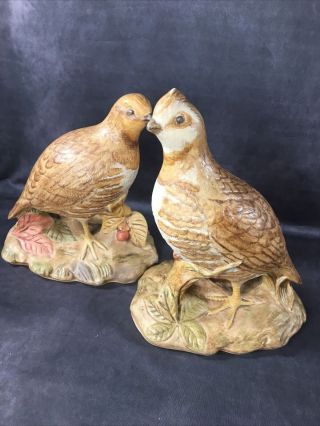 1983 Pair Vintage Holland Mold Quail Ceramic Statues Pheasant - Signed Dated 2