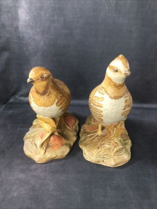 1983 Pair Vintage Holland Mold Quail Ceramic Statues Pheasant - Signed Dated 3