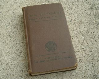 1941 Ww2 Us Army Vintage Catholic Testament Military Fdr Pocket Bible Hc