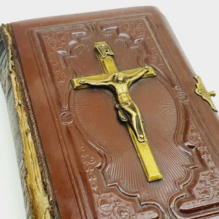 Vintage Antique Christianity Religious Prayer Book W Brass Jesus Christ Hungary