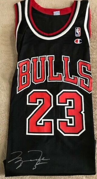 Michael Jordan 23 Signed Autographed Chicago Bulls Black Jersey W/coa -,