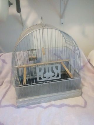 Vintage Art Deco Hendryx Birdcage W/ Swing,  Bell Mirror,  Glass Feeders And Perches