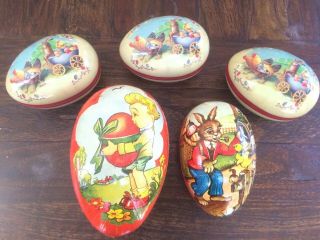 5 Vintage German Paper Mache Easter Eggs Candy Containers Various Sizes