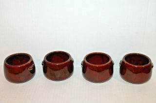 Vintage West Bend Usa Brown Round Bean Pots Set Of 4 Ceramic Mini Bowls