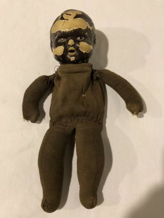 Rare Antique Composition Head Cloth Body African American Black Baby Doll