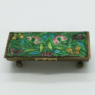 Vintage Chinese Stamped Floral Cloisonne Enamel Brass Trinket Nib Pill Box