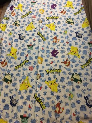Vintage 1998 Nintendo Pokemon Blanket 62x93 Inches Made In Usa Thin Fabric