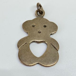 Vintage Sterling Silver 925 Teddy Bear Open Heart Charm Pendant