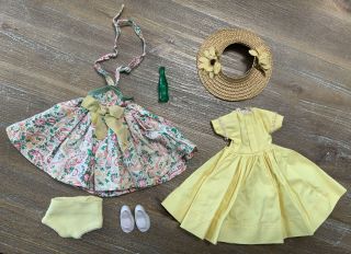 Vintage Vogue Jill Doll 10 " Yellow Cotton Shirt Dress,  Hat,  Tagged & Sundress Vg