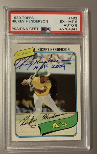 Rickey Henderson Autographed 1980 Topps Rookie Card “hof 2009” Psa/dna