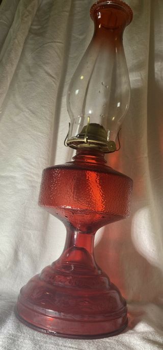 Vintage Red Hurricane Oil Lamp Eagle Burner P&a Risdon Mfg Usa Made 18” Tall