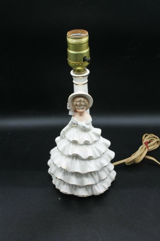 Vintage Porcelain Victorian Figural Southern Belle Lady Lamp Japan
