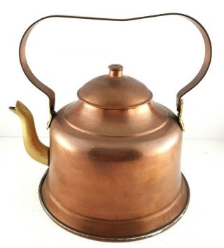 Vintage Copper And Brass Kettle Primitive Country Kitchen Large 10 Cups Handmade