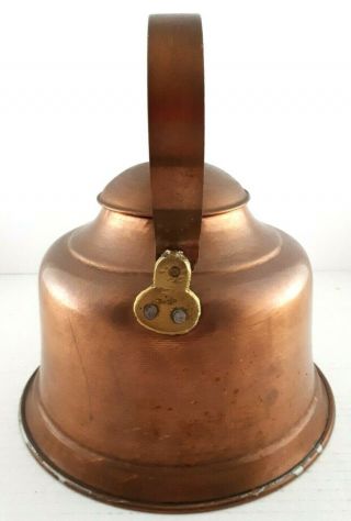 Vintage Copper and Brass Kettle Primitive Country Kitchen Large 10 Cups Handmade 2
