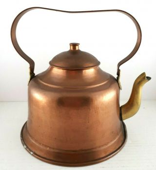 Vintage Copper and Brass Kettle Primitive Country Kitchen Large 10 Cups Handmade 3