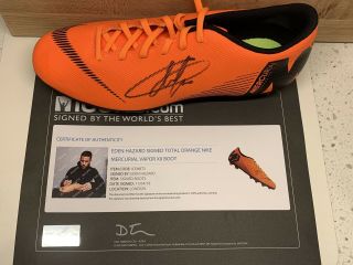 Eden Hazard Signed Nike Orange Mercurial Vapor Xii Boot Cleat Chelsea Madrid