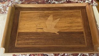 Vintage Marquetry Inlay Wood Serving Tray Stork Bird Habitat International 19 "