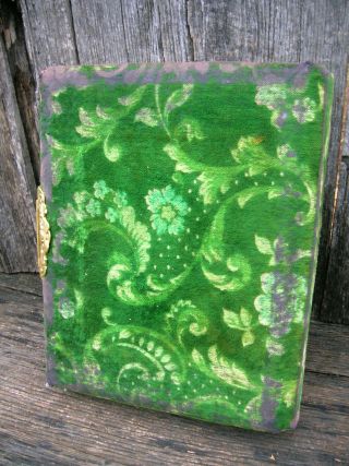 Rare Vintage Old Antique Green Mirrored Velvet and Ornate Brass Photo Album 2