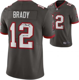 Tom Brady Buccaneers Bowl Lv Champs Signed Pewter Nike Jersey & " Mvp " Insc