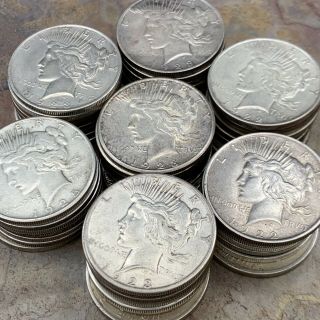 Vintage 90 Junk Silver Peace Dollar Coins Uncertified Circulated Stacking