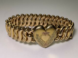 American Queen Pitman & Keeler Vintage Engraved Sweetheart Bracelet Gold Filled