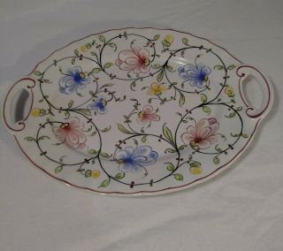 Vintage Serving Platter Plate Portugal Hand Painted Signed Pandora Ayueda Floral