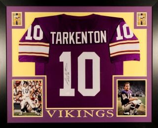 Fran Tarkenton Signed Vikings 35 " X 43 " Custom Framed Jersey Inscribed " Hof 86 "