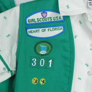 Vintage 90s Girl Scouts Juniors Uniform Vest Patches Pins Shirt Shorts Green 3
