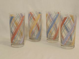 Vintage Libbey Drinking Glass Tumblers Pastel Stripes Set Of 4