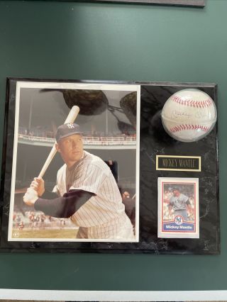 Mickey Mantle Autographed Baseball.  W/ The Score Board Inc W/ Wall Display