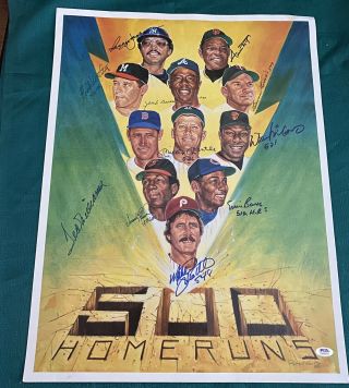 500 Home Run Club Signed Lithograph Mickey Mantle Williams Mays Aaron All 11 Psa
