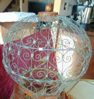 Vintage Victorian Style Wood and Wire Sphere Bird Cage 21” Tall 2