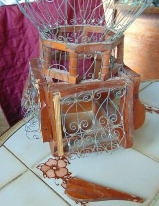 Vintage Victorian Style Wood and Wire Sphere Bird Cage 21” Tall 3