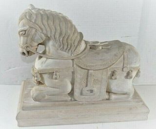 A21 Vintage Sculpted Wooden Ancient Chinese War Horse Figurine 16x13x8,  Gwp