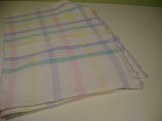 Vintage 100 Cotton Thermal Waffle Weave Woven Pastel Plaid Blanket Made in USA 3
