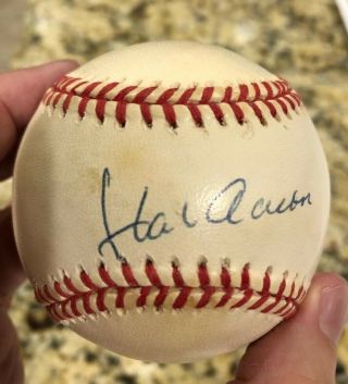 Hank Aaron Autographed Baseball Psa/dna L68471,  Al Downing Tri - Star Signed Ball