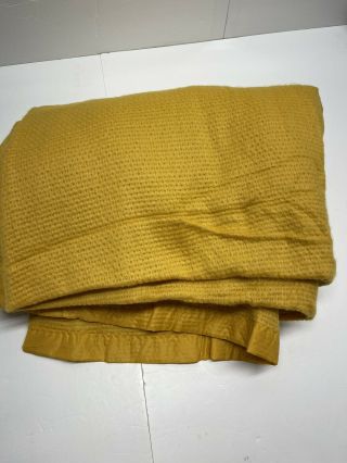 Vintage Acrylic Waffle Weave Blanket Yellow Size Twin