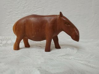 Vintage Mid Century Hippo African Hippopotamus Wooden Hand Carved Art Sculpture