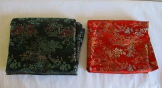 Vtg 8 Yd Silk Brocade Asian Oriental Japanese Fabric Kimono Black Upholstery Red